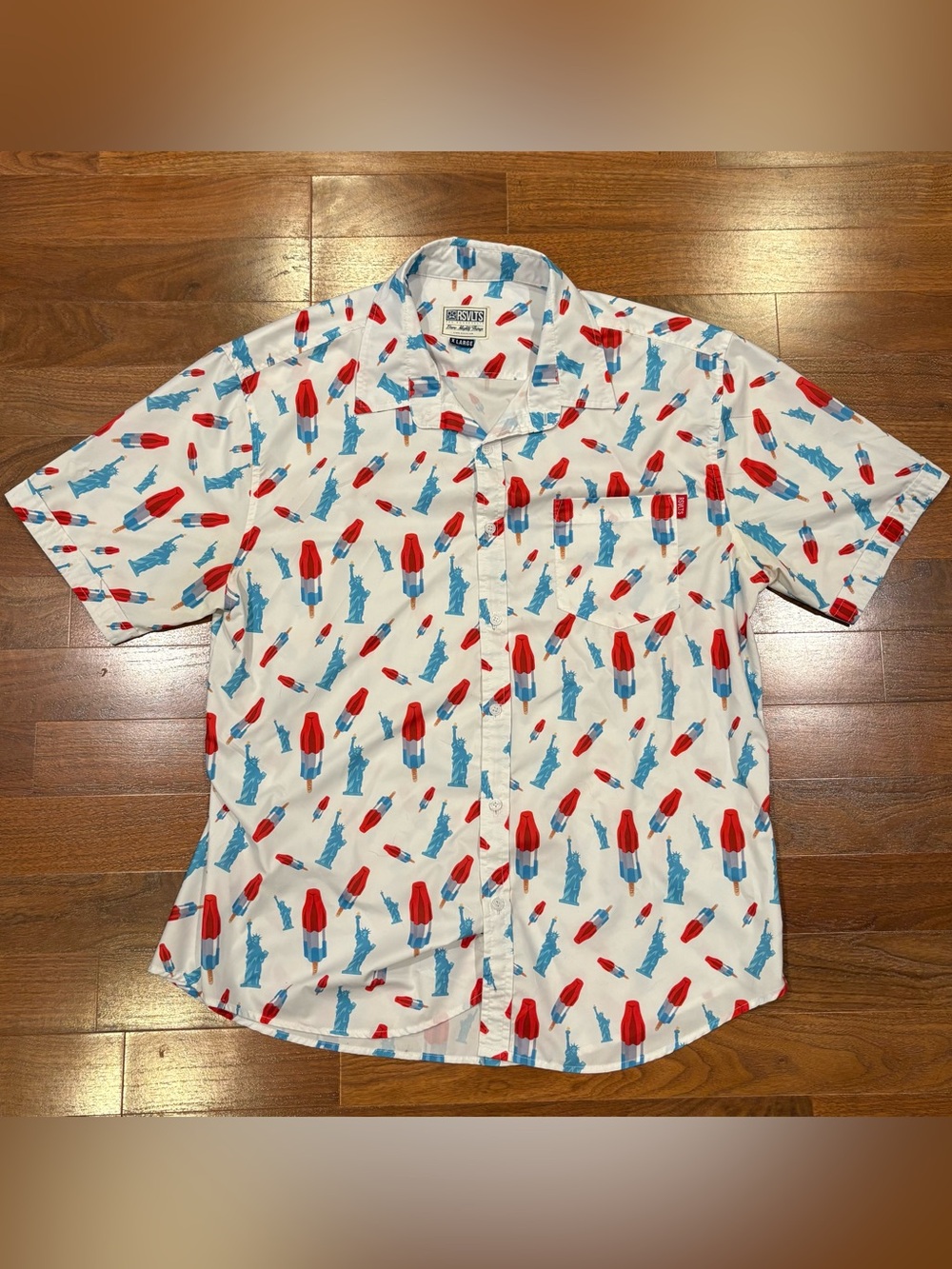 *ORIGINAL* RSVLTS AMERICA POPS & FREEDOM MEN’S SHORT SLEEVE BUTTON DOWN SHIRT